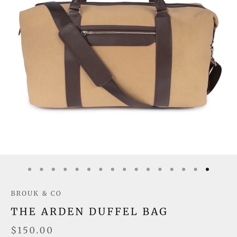 Brouk & Company Canvas Duffel with Brown Faux Leather Trim Shoulder Strap NEW